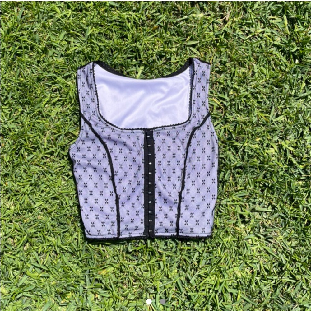 lavender corset w black lace overlay